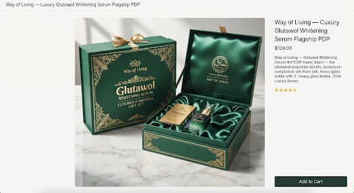 Way of Living Glutawol luxurious imperial emerald gift packaging box with gold embossed floral filigree and PCSIR halal seal